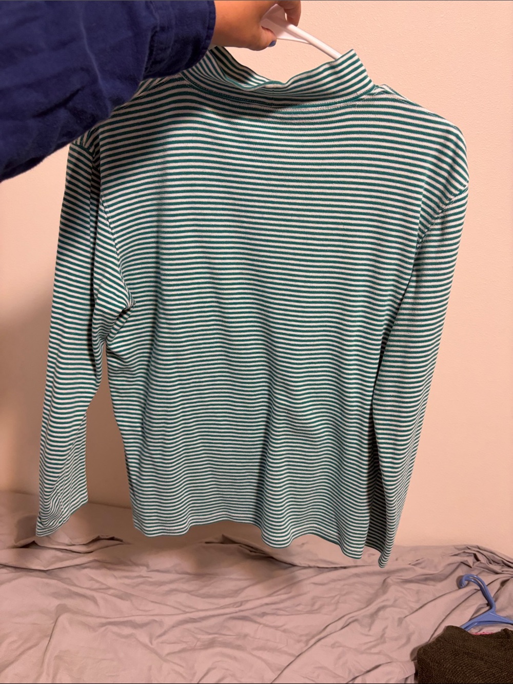 Striped Long Sleeve Turtleneck Top in Teal & White